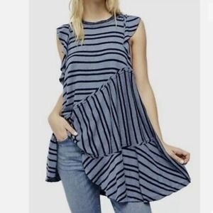 Free People "Between The Lines" Tunic Top, Deep Sea Combo (Size M) NWT